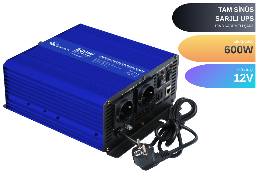 600 Watt Tam Sinüs Akü Şarjlı Ups İnverter 12Vdc-230Vac