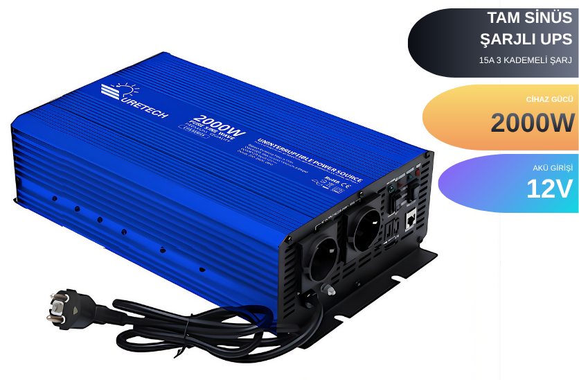 2000 Watt Tam Sinüs Akü Şarjlı Ups İnverter 12Vdc-230Vac