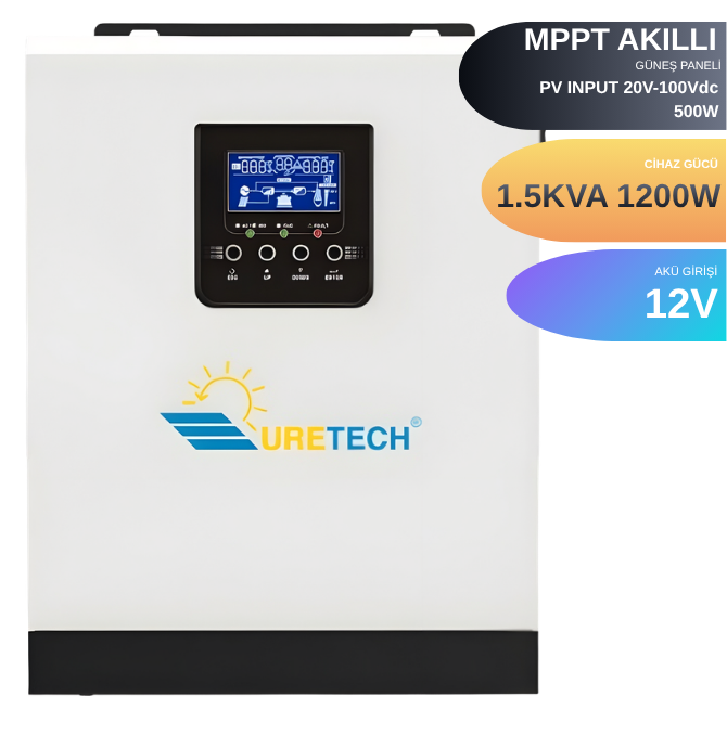 1.5KVA 1200 WATT Tam Sinüs Akıllı MPPT 40A İnverter 12Vdc-230Vac