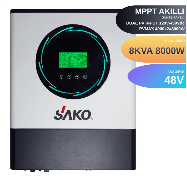 SAKO 8KVA 8000WATT Tam Sinüs Akıllı (H.V. 120-450Vdc)  MPPT inverter